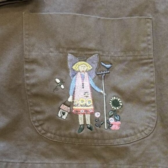 Christopher & Banks Womens Embroidered Chore Jacket Angels Cat Gardening L 90s - Picture 10 of 10